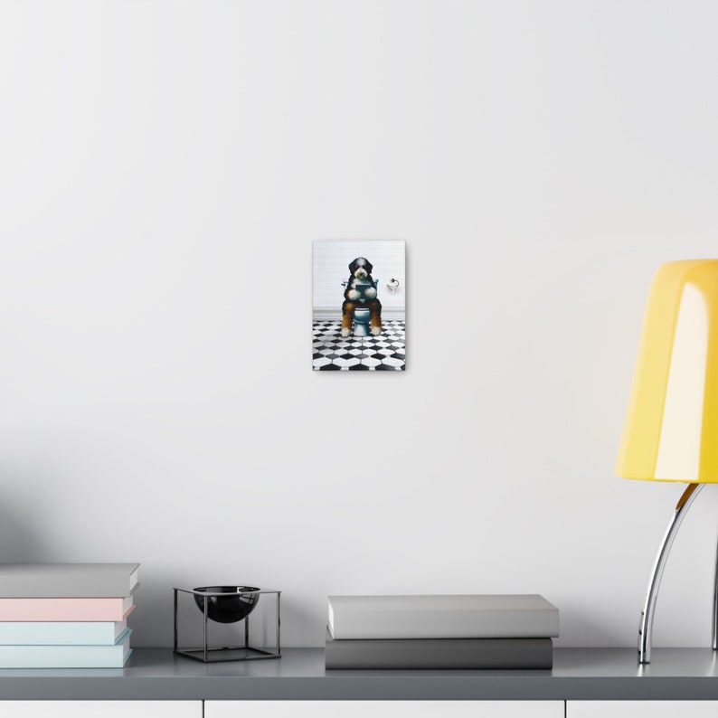 Bernedoodle Dog On Toilet, Dog Reading Tablet Bathroom, Dog Dad Art Gift, Funny Guest Bathroom Art, Dog Picture, Dog Wall Art, Doodle Gift image 10