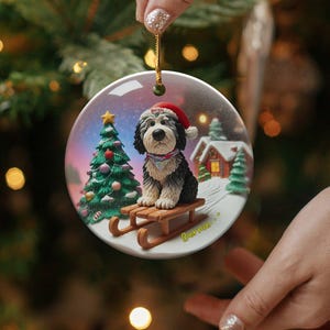 Ceramic Pet Ornament, Dog Sledding Gift - Santa Hat | Sublimation Printed | 3 Inch Christmas Tree Decor image 9