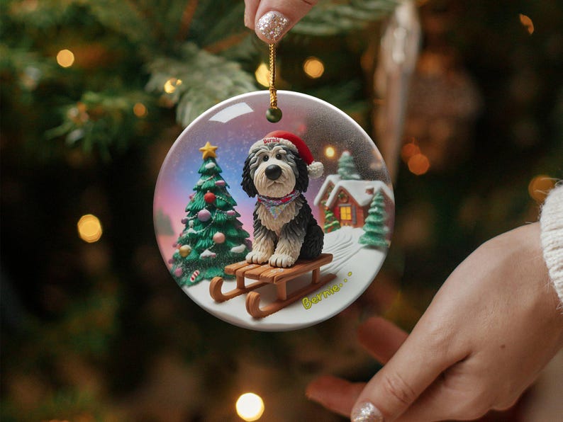 Ceramic Pet Ornament, Dog Sledding Gift - Santa Hat | Sublimation Printed | 3 Inch Christmas Tree Decor image 9