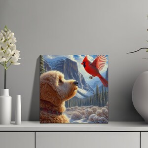Doodle Dog and Cardinal Canvas Art - Pet Lover Gift image 4