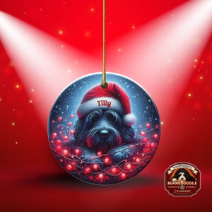 Personalized Black Doodle Ornament, Santa Hat Keepsake - Sublimation Ceramic Dog Gift | Two Sided Decoration | 3 Inch Christmas Keepsake image 15