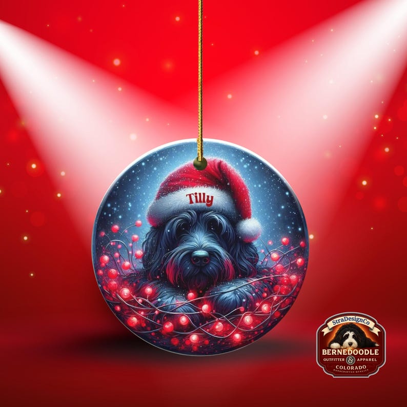 Personalized Black Doodle Ornament, Santa Hat Keepsake - Sublimation Ceramic Dog Gift | Two Sided Decoration | 3 Inch Christmas Keepsake image 15