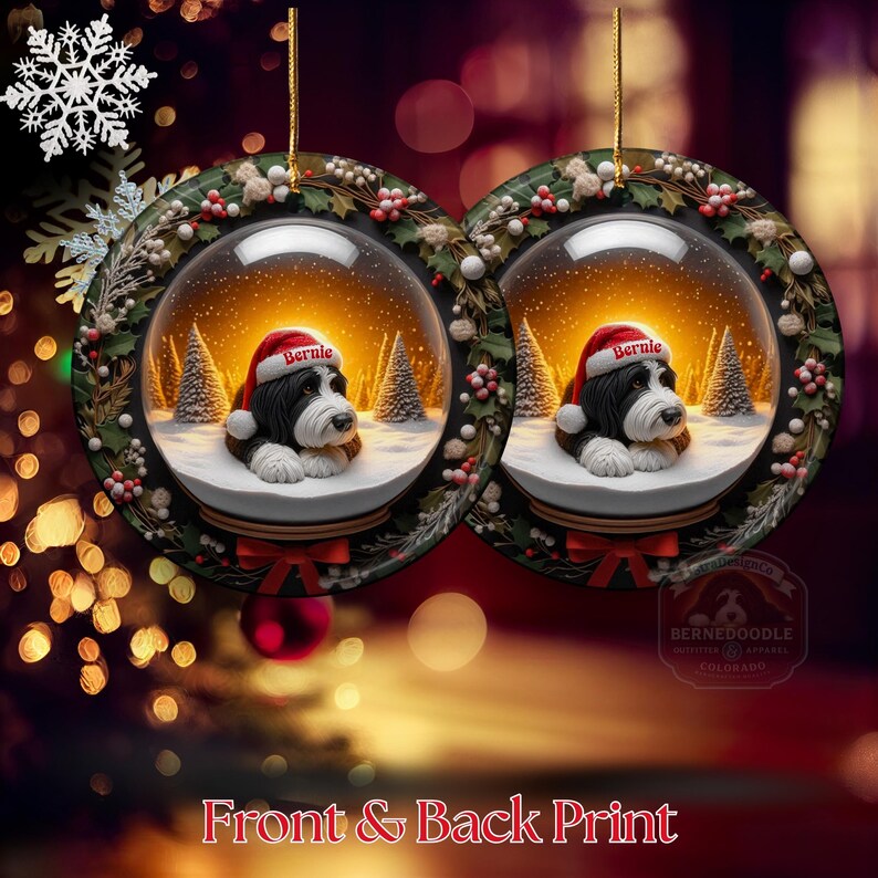 Custom Dog Christmas Ornament, Personalized Pet Ornament, Dog Lover Gift, Cute Dog with Santa Hat, Holiday Tree Decoration