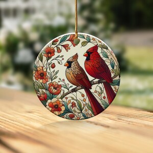 Cardinal Ceramic Ornament, Stained Glass Design, Cardinal gift, Mothers Day Gift, Bird Lovers Gift, Custom stained glass look, cardinal
