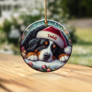 Bernese Mountain Dog Ornament, Custom Name Pet Keepsake | Double-Sided Ceramic | 3-Inch Sublimation Holiday Tree Decor immagine 4