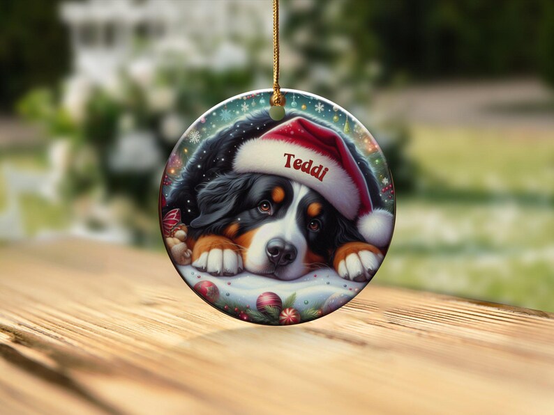 Bernese Mountain Dog Ornament, Custom Name Pet Keepsake | Double-Sided Ceramic | 3-Inch Sublimation Holiday Tree Decor immagine 4