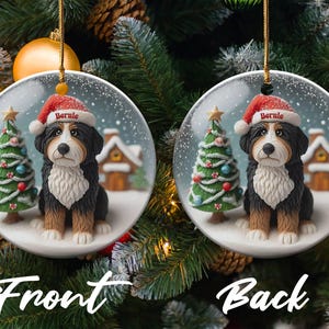 Bernedoodle Keepsake, Custom Name Ornament - Glossy Round Ceramic - Sublimation Printed Dog Lover Gift, Holiday Tree Decor image 7