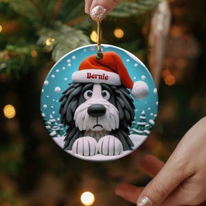 Bernedoodle Dog Art Christmas Ornament, Double Sided Keepsake | Sublimation Ceramic | Holiday Tree Decor, Gold String Hanging image 8
