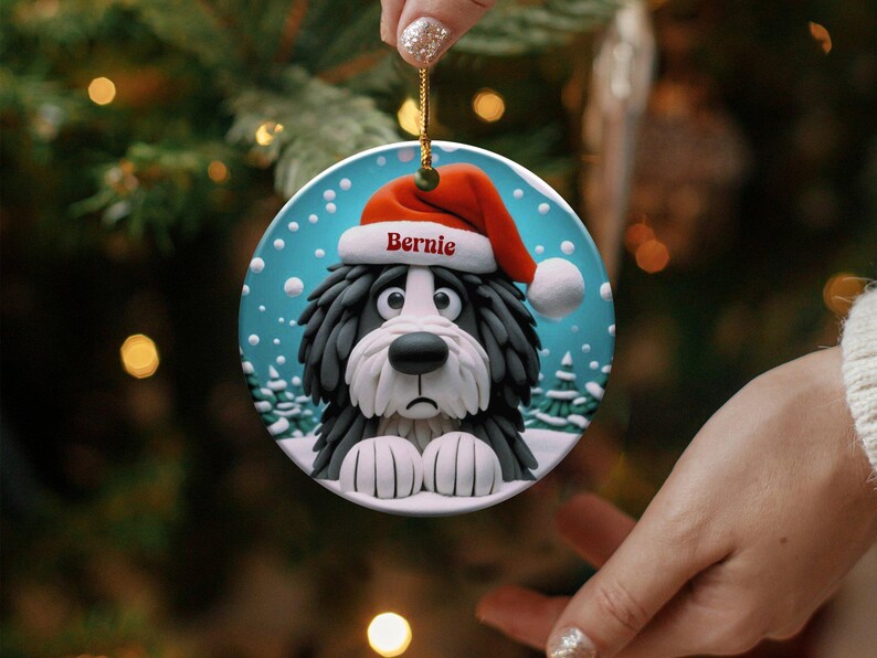 Bernedoodle Dog Art Christmas Ornament, Double Sided Keepsake | Sublimation Ceramic | Holiday Tree Decor, Gold String Hanging image 8