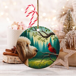 Cardinal and Goldendoodle Ceramic Ornament, Oil Paint Style Design, Cardinal Lovers Gift, Mothers Day, Bird Lover, Red Cardinal and Dog Gift