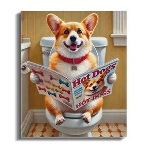 Funny Corgi Bathroom Canvas Art: Quirky Dog Lover Home Decor image 5