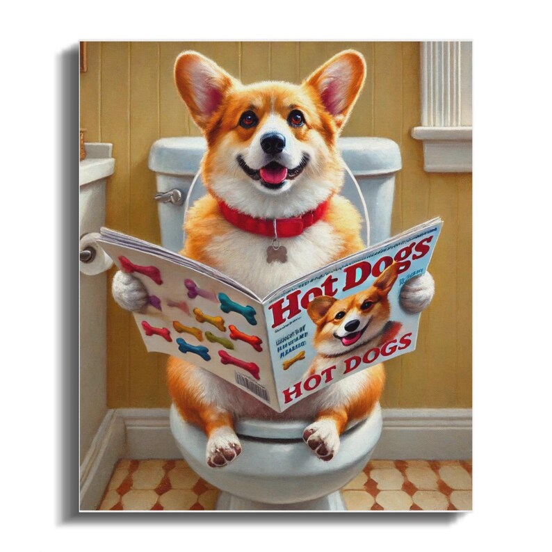 Funny Corgi Bathroom Canvas Art: Quirky Dog Lover Home Decor image 5