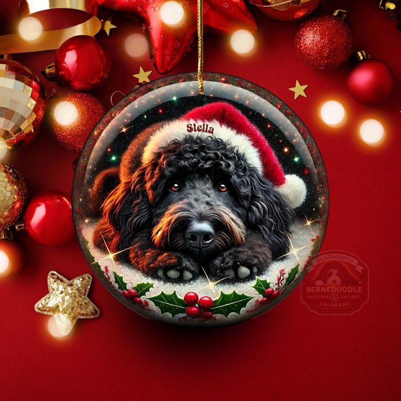 Custom Dog Christmas Ornament, Personalized Pet Ornament, Dog Lover Gift, Cute Dog with Santa Hat, Holiday Tree Decoration