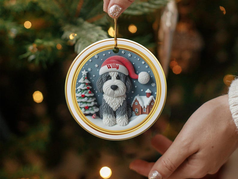 Personalized Dog Christmas Ornament, Custom Pet Name Holiday Decor, Unique Xmas Tree Decoration, Pet Lover Gift, Festive Home Decor