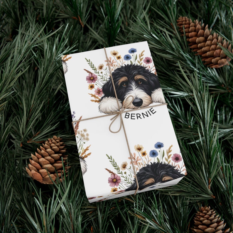 Bernedoodle Gift Wrap, Floral Dog Lover Wrapping Paper image 7