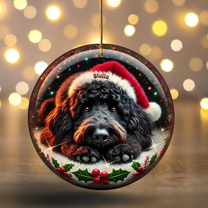 Custom Dog Keepsake, Personalized Black Doodle Ornament - Double-Sided Sublimation Ceramic - Holiday Tree Decor image 14