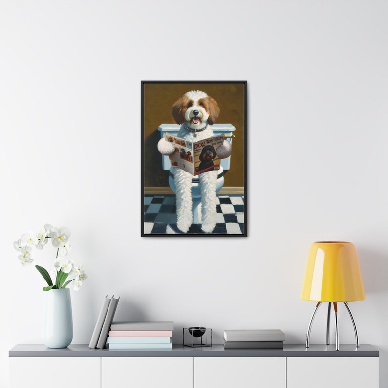 Funny Bernedoodle Toilet Print: Dog Reading Magazine, Bathroom Wall Art image 8