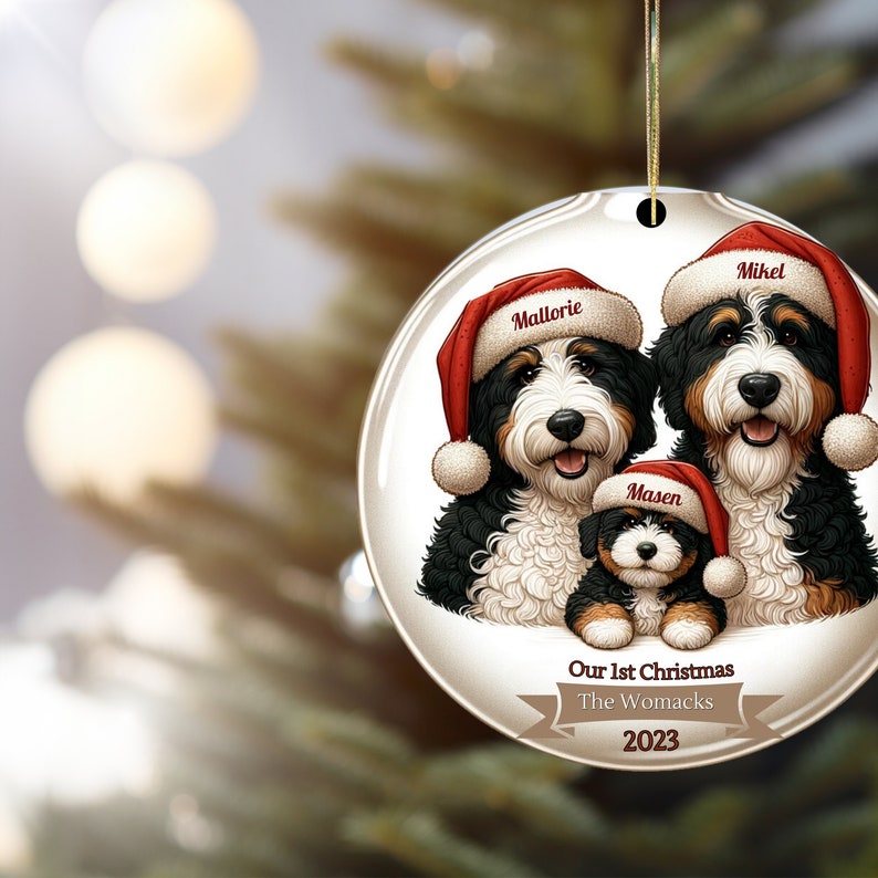 first family Christmas Ornament - First Christmas - Baby First Christmas - Bernedoodle Family Ornament- Personalized