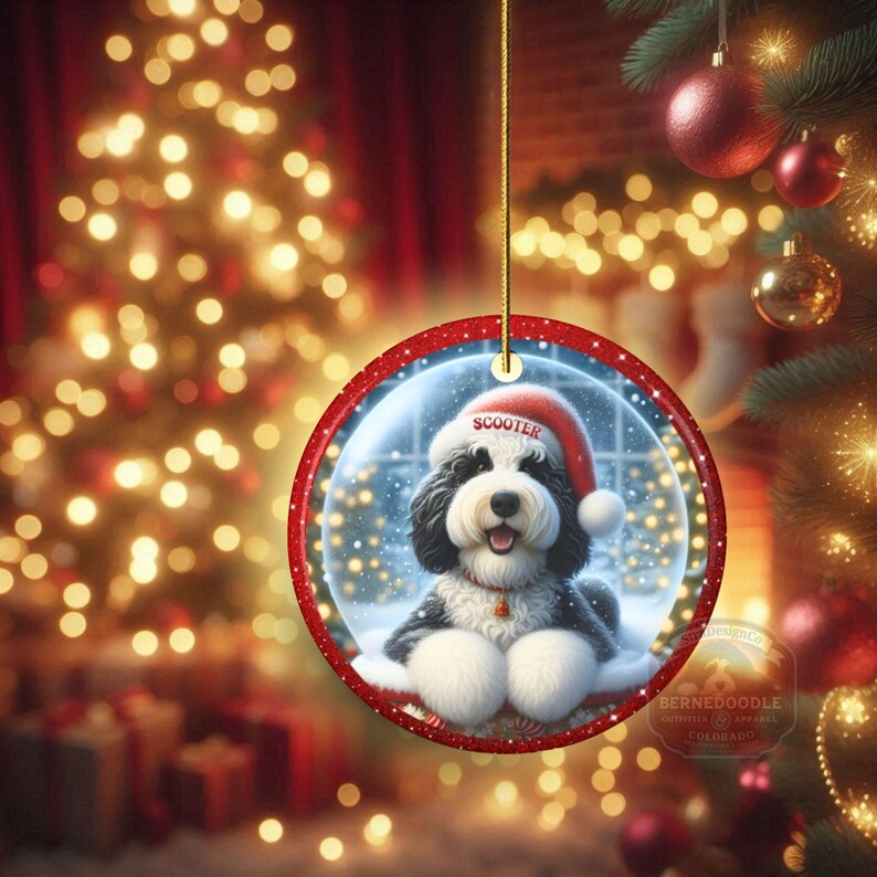 Custom Dog Ornament, Sheepadoodle Snow Globe Design (Sublimation, Ceramic) - Personalized Keepsake Gift, Holiday Tree Decor image 20