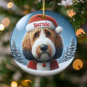 Christmas Dog Ornament, Santa Hat Dog Decoration, Personalized Pet Gift, Holiday Dog Keepsake, Custom Dog Ornament