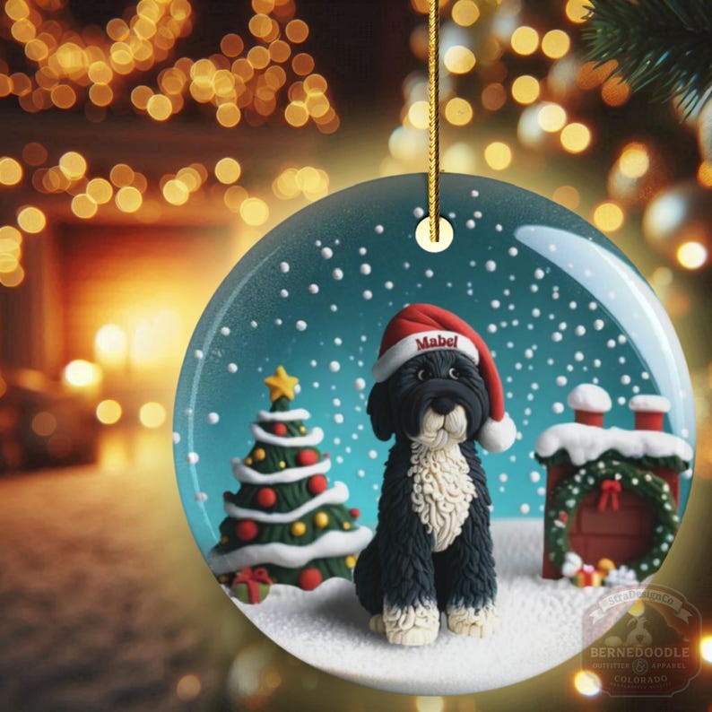 Bernedoodle Ornament, Custom Pet Christmas Decor | Sublimation | 3 Inch 2 Sided Ceramic Heirloom Gift For Dog Lover image 1