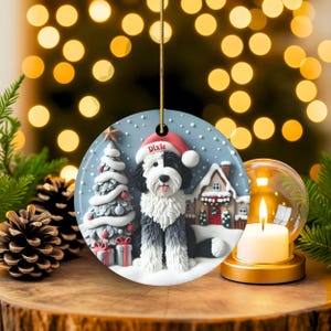 Sheepadoodle, Snow Globe Scene Ceramic Ornament | Sublimation | 3 Inch Custom Dog Name, Pet Lover Gift image 9