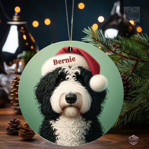 Holiday Bernedoodle Ornament with Custom Santa Hat - Personalized Festive Dog Decor