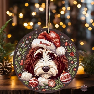 Holiday Bernedoodle Ornament with Custom Santa Hat - Personalized Festive Dog Decor
