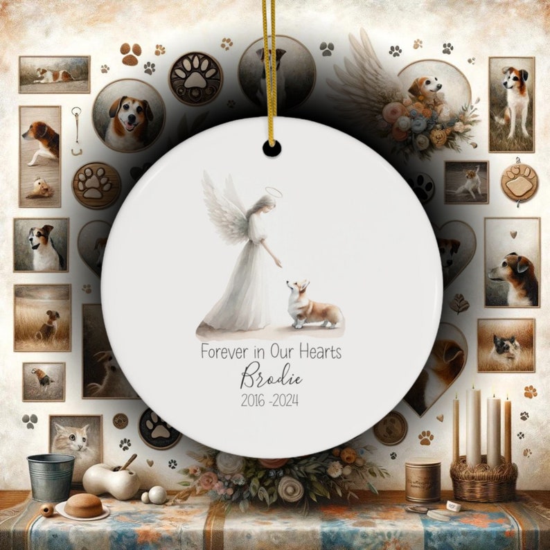 Personalized Welsh Corgi Memorial, Watercolor Design, Pet's Name, Custom Gift, Personalized Pet Tribute Ceramic Ornament, Pet Loss Gift