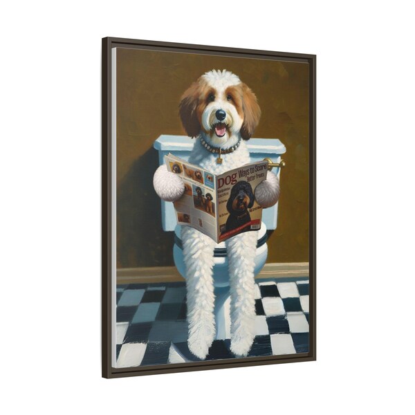 Funny Bernedoodle Toilet Print: Dog Reading Magazine, Bathroom Wall Art