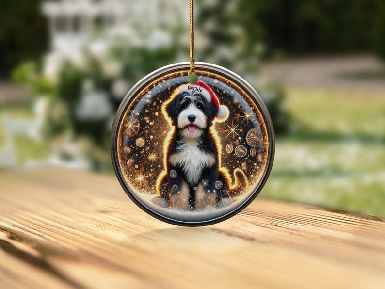 Ozdoba Bernedoodle, świąteczna czapka Mikołaja | Sublimacja | Spersonalizowana pamiątka świąteczna zdjęcie 10