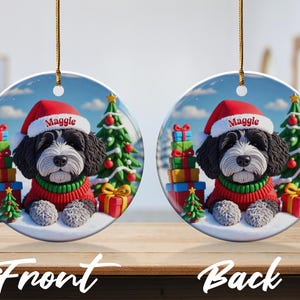 Dog Christmas Ornament, Santa Hat Dog Ornament, Holiday Tree Decoration, Pet Lover Gift, Cute Dog and Presents Decor