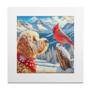 Doodle Dog and Cardinal Art Canvas, Pet Lover Gift image 9