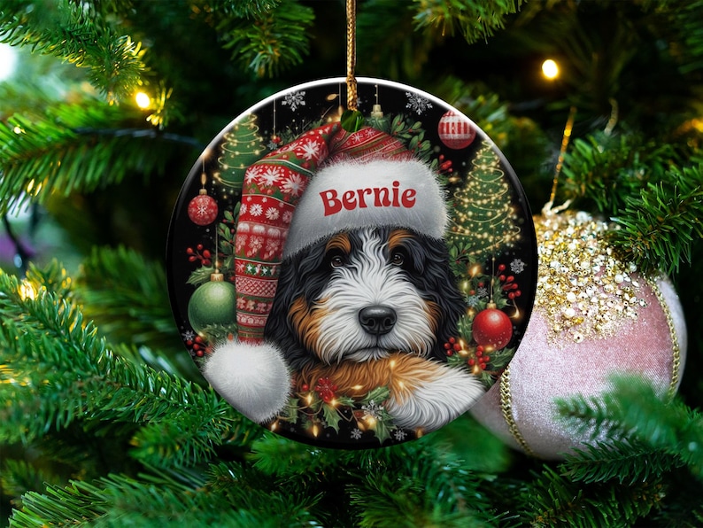 Bernese Mountain Dog Christmas Ornament, Cute Christmas Tree Decoration, Festive Holiday Gift, Dog Lovers Ornament