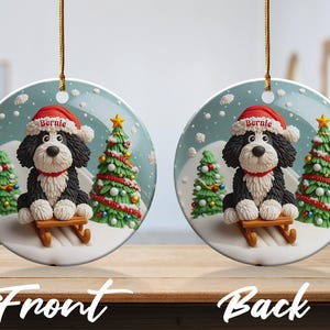 Christmas Ornament, Festive Dog On Sled - Claymation Style Artwork | Sublimation Ceramic | 3-Inch Double-Sided Holiday Decor image 7