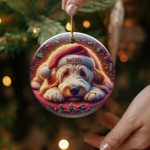 Puppy Santa Ornament, Goldendoodle Christmas Keepsake | Two-Sided Ceramic | 3 Inch Gift, Sublimation Festive Dog Decor image 8