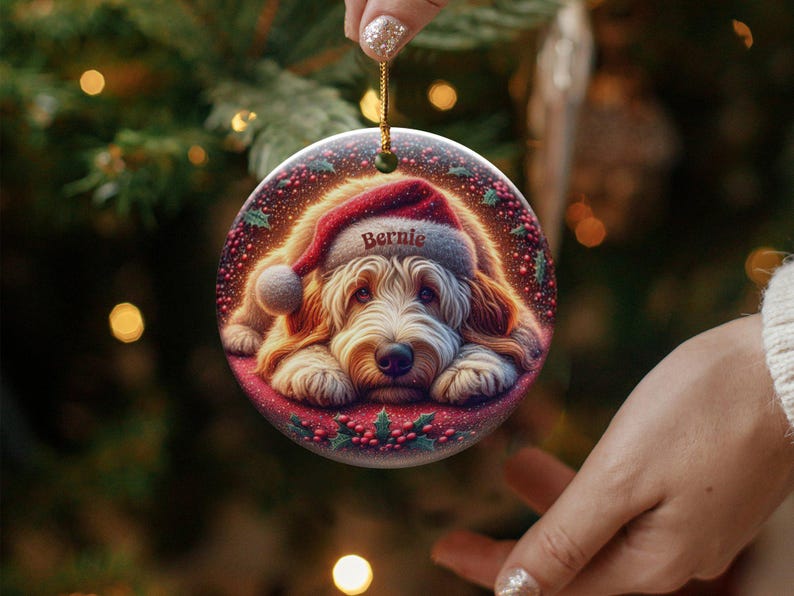 Puppy Santa Ornament, Goldendoodle Christmas Keepsake | Two-Sided Ceramic | 3 Inch Gift, Sublimation Festive Dog Decor image 8