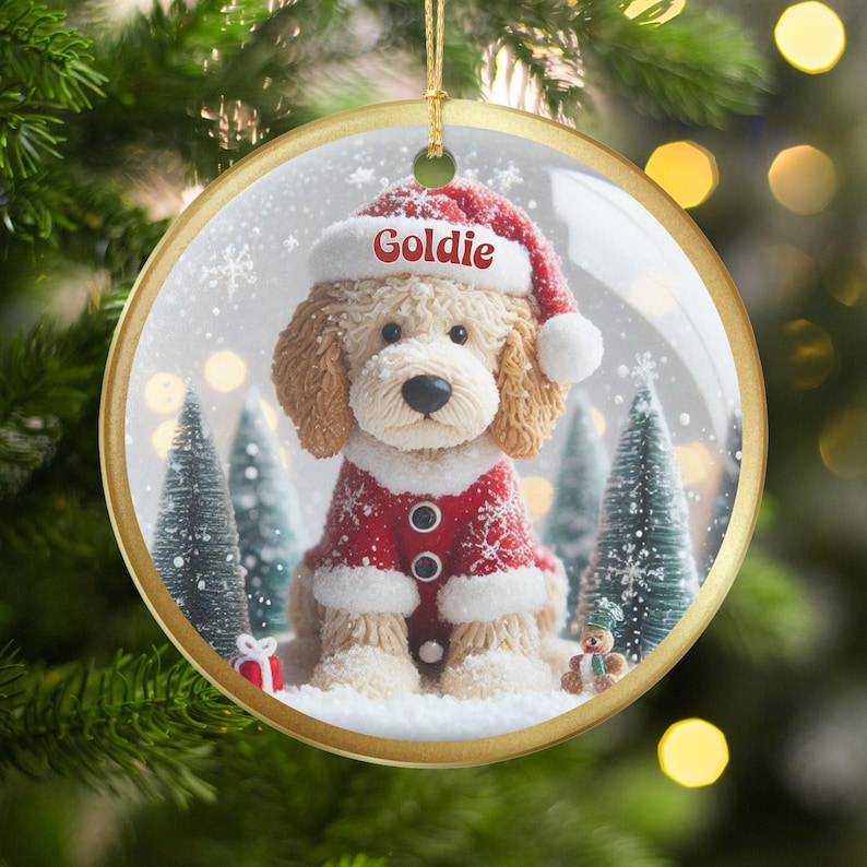 Christmas Dog Ornament, Cute Puppy Santa Decoration, Tree Hanging Decor, Holiday Pet Lovers Gift, Winter Wonderland Ornament