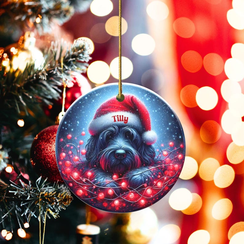 Personalized Black Doodle Ornament, Santa Hat Keepsake - Sublimation Ceramic Dog Gift | Two Sided Decoration | 3 Inch Christmas Keepsake image 14