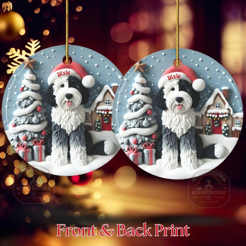 Sheepadoodle, Snow Globe Scene Ceramic Ornament | Sublimation | 3 Inch Custom Dog Name, Pet Lover Gift image 3