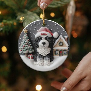 Christmas Ornament, Bernedoodle Portrait - Glossy Ceramic Keepsake | Sublimation Holiday Decor | 3 Inch Heirloom Tree Gift image 3