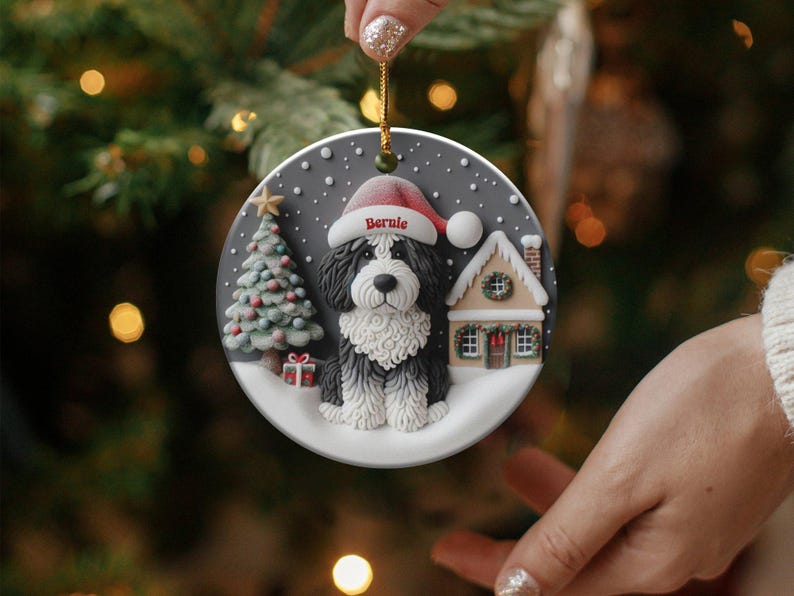 Christmas Ornament, Bernedoodle Portrait - Glossy Ceramic Keepsake | Sublimation Holiday Decor | 3 Inch Heirloom Tree Gift image 3