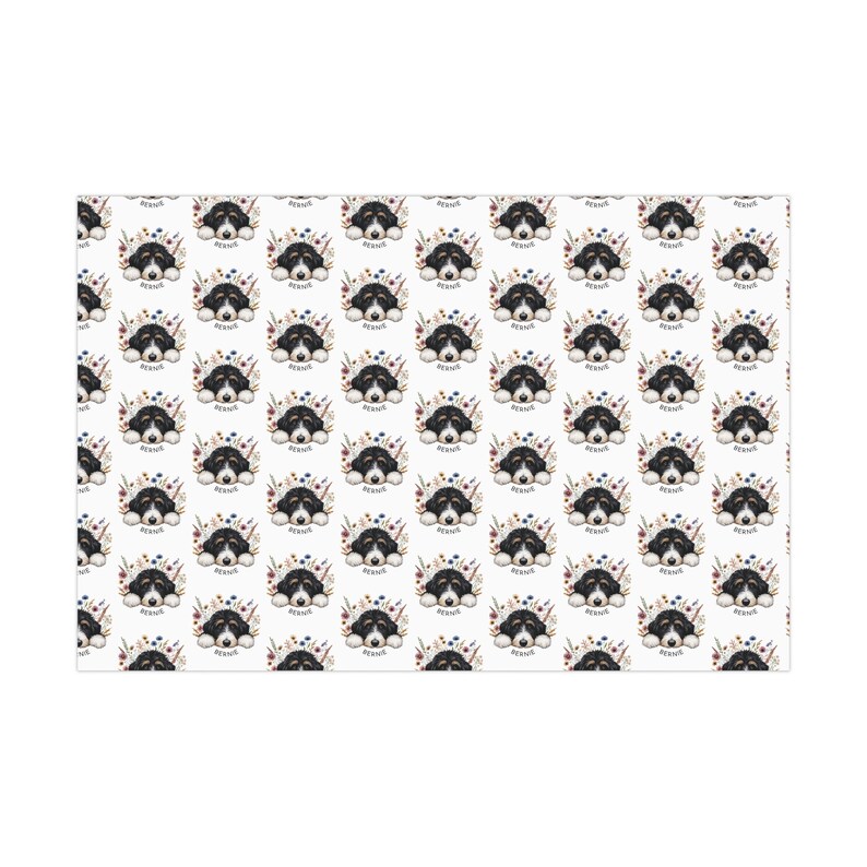Bernedoodle Gift Wrap, Floral Dog Lover Wrapping Paper image 10