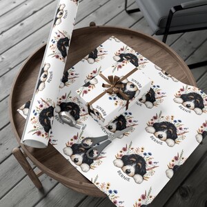 Bernedoodle Gift Wrap, Floral Dog Lover Wrapping Paper image 4