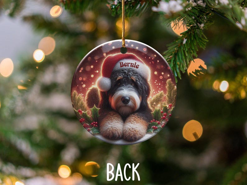 Custom Bernedoodle, Festive Tree Decor Ornament | Sublimation Print | Two-Sided Pet Lover Gift Keepsake image 4