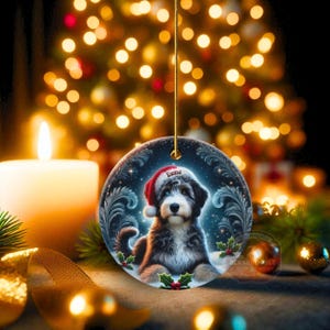 Merle Bernedoodle, Personalized Santa Hat Ornament | Sublimation Ceramic | Custom Dog Lover Gift image 19