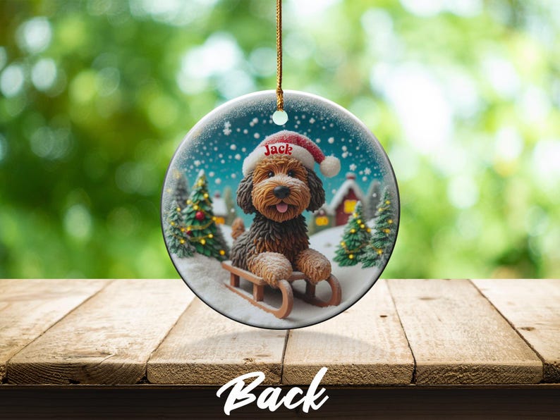 Personalized Dog Christmas Ornament, Cute Dog Sledding Scene, Custom Pet Holiday Decoration, Festive Winter Pet Gift