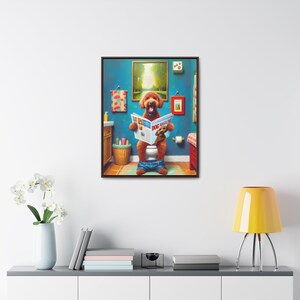 Red Goldendoodle Toilet Portrait Framed Canvas, Doodle On Toilet, Golden Toilet, Wall Art, Goldendoodle Bathroom Wall Art, Dog Persons Gifts image 8