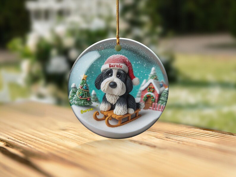 Ceramiczna ozdoba z motywem bernedoodle'a, dwustronna sublimacja | 7,5 cm ozdoba choinkowa | Pamiątkowy prezent dla miłośnika psów zdjęcie 6