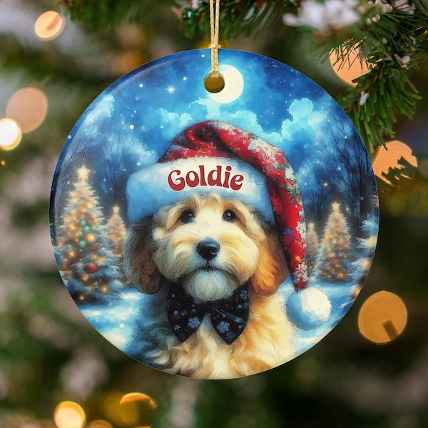 Goldendoodle Santa, Personalized Ornament - Two-Sided Decor | Ceramic Sublimation | 3 Inch Custom Keepsake